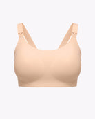 Seamless wireless maternity bra, beige/nude color, front view with adjustable straps