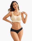 Cream seamless maternity push-up bra with wireless molded cups and adjustable wide straps