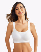 Seamless wireless maternity bra, white front view with adjustable straps