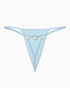 Light blue g-string thong with gold heart ring detail and crisscross back straps