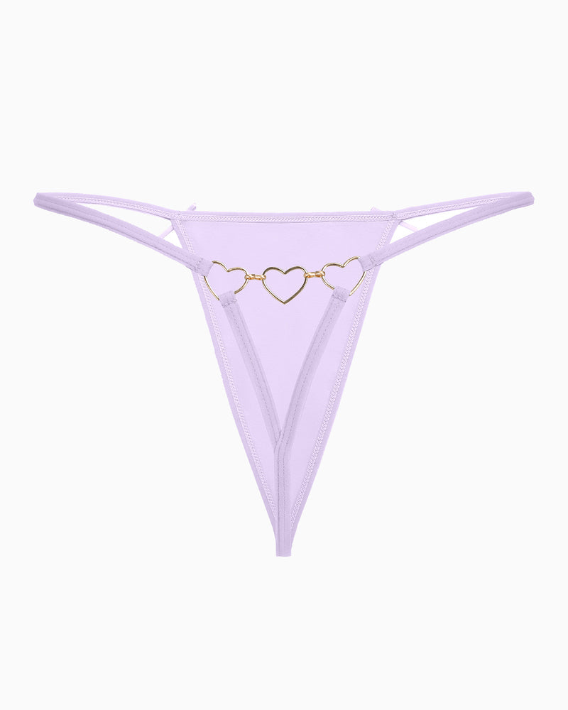 Light purple G-string thong with heart-link center detail and slim side straps