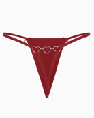 Red G-string thong with heart-ring hardware