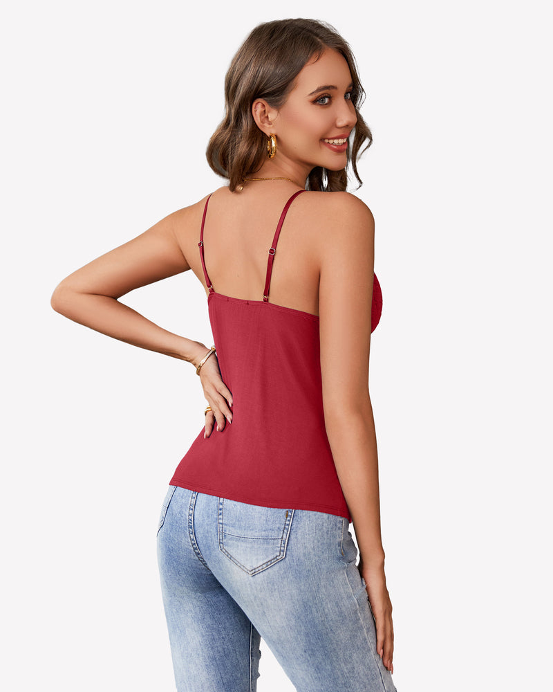 Wine red camisole with thin back straps and scoop neckline