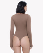 Brown sweetheart-neck bodysuit shapewear, long-sleeve back view