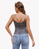 Black lace V-neck tube slim tank top with crisscross back straps
