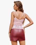 Pink lace V-neck tube slim tank top, open back with thin straps
