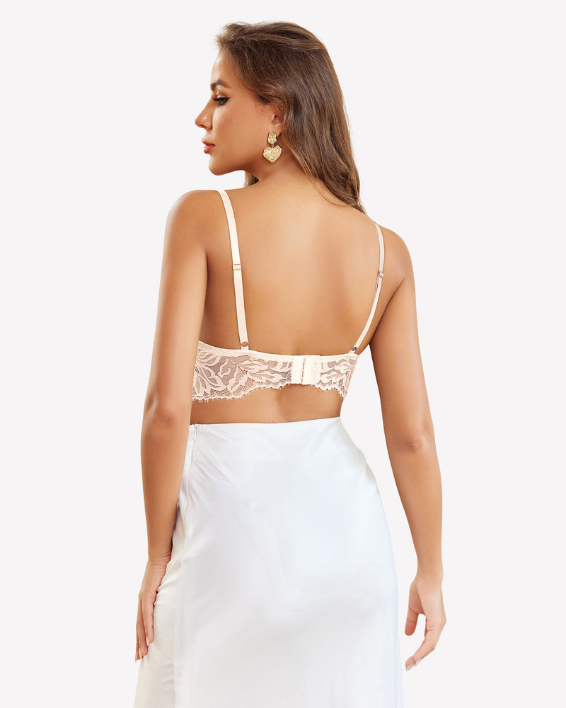 Cream underwired corset bustier top back view with lace hem and thin straps