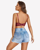 Burgundy lace push-up balconette bra back view with adjustable straps