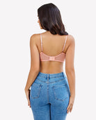 Light pink lace push-up balconette bra back view with adjustable straps