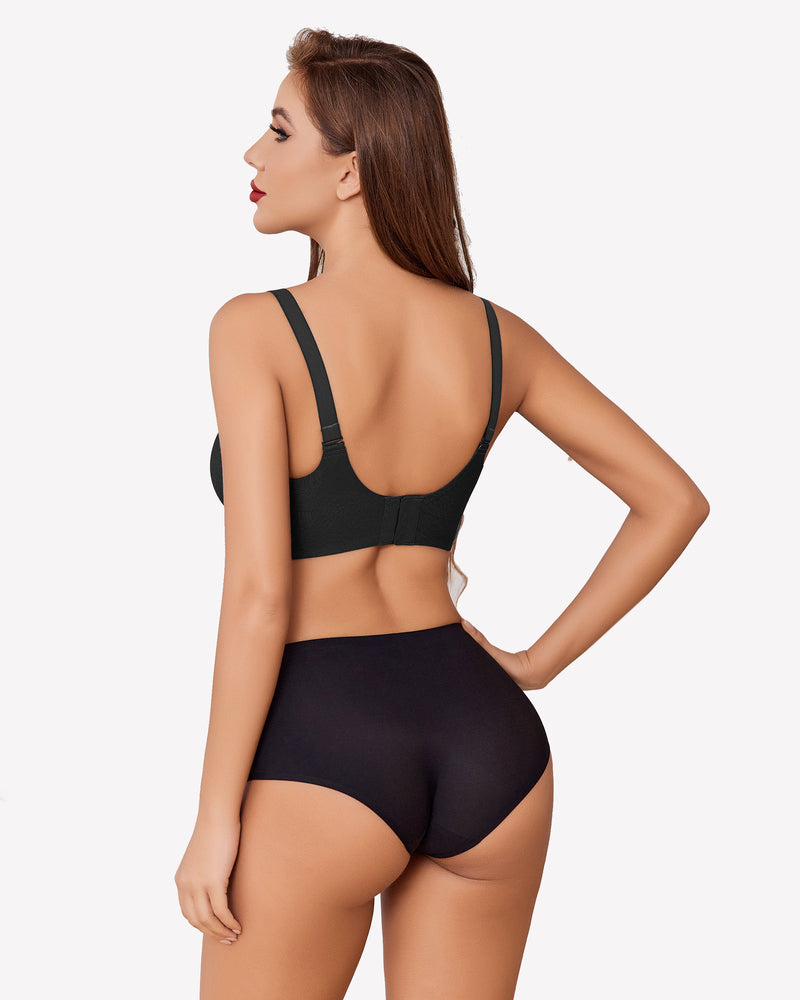Seamless black maternity bra back view with adjustable shoulder straps