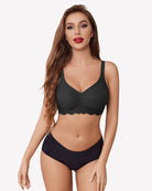 Seamless black maternity bra with V-neck cups and adjustable shoulder straps