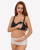 Seamless black maternity bra with adjustable straps and molded V-neck cups