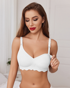 Seamless ultra maternity bra in white with scalloped underband and adjustable straps