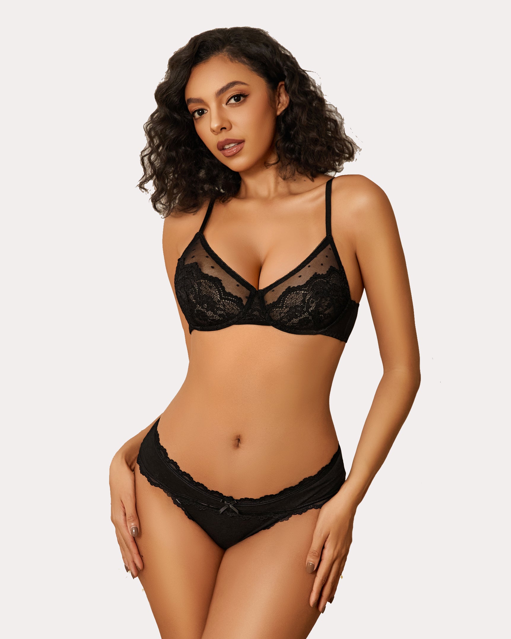 Minimizer sheer balconette bra in black lace with balconette cups and thin straps
