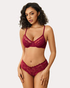 Minimizer sheer balconette bra in burgundy lace with adjustable thin straps