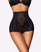 Black tummy control panties shapewear with geometric front panel and scalloped leg hem