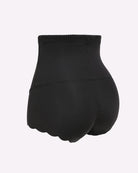 Black high-waist shapewear panties with smooth fabric and scalloped leg hem