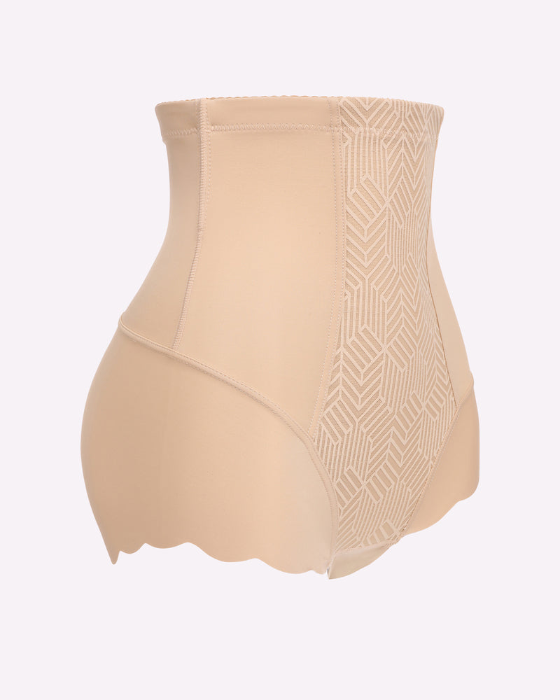 Khaki tummy control panties shapewear, high-waist briefs with textured side panel