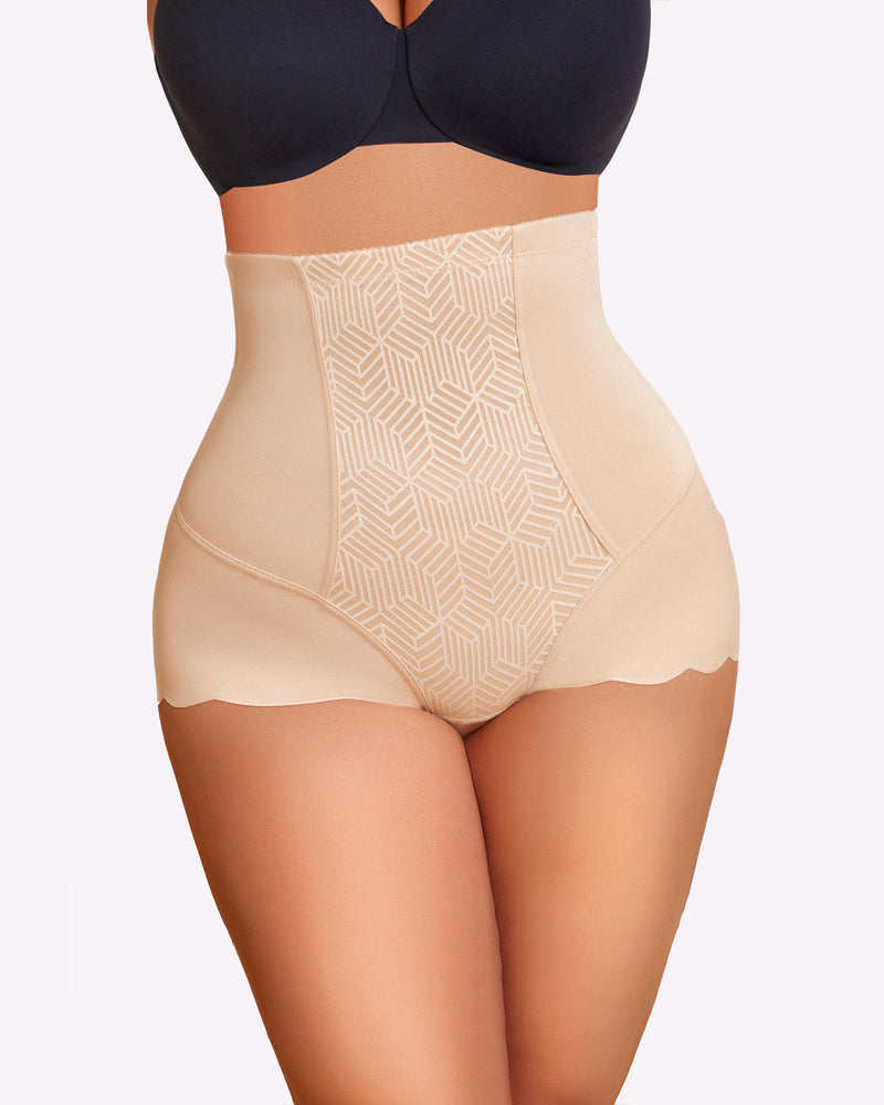 Khaki tummy control panties shapewear with geometric front compression panel