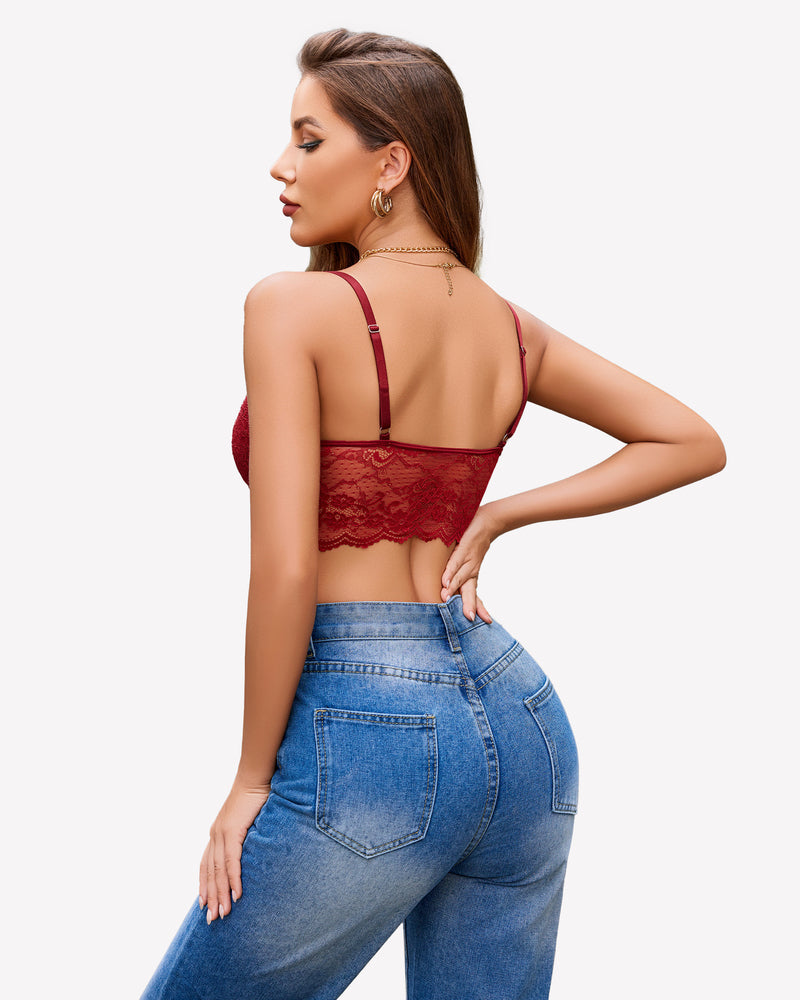 Wine red lace bustier cami crop top with adjustable straps