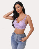 Lilac lace underwire full coverage bralette with floral cups and scalloped lace hem