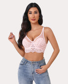 Pink lace underwire full coverage bralette with scalloped trim and thin straps