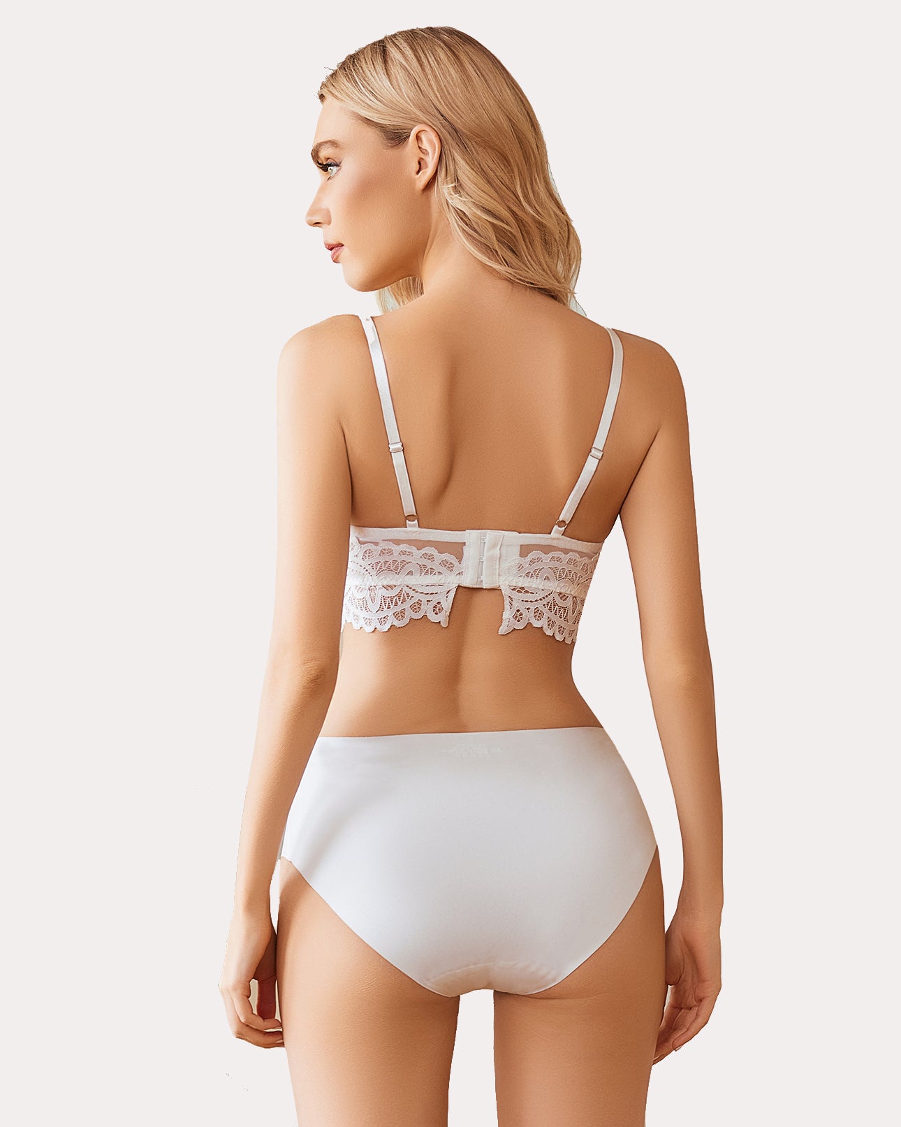 Nude lace underwire full-coverage bralette with adjustable thin shoulder straps