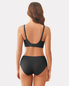 Black wireless push-up full-coverage bra, back view with adjustable straps