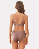 Lilac wireless push-up full-coverage bra, back view with adjustable straps