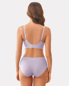 Lilac wireless push-up full-coverage bra, back view with adjustable straps