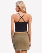 Ruched camisole top with crisscross back straps, dark color back view