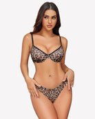 Leopard-print sheer mesh underwire bra with underwire cups and adjustable thin straps