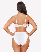 Sheer mesh unlined underwire bra, white, back view with adjustable straps