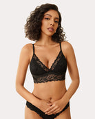 Black lace wireless non-padded bralette with V-neck scalloped trim