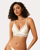 White lace wireless non-padded bralette with V-neck and scalloped lace trim