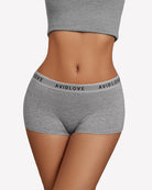 Gray cotton full-coverage panties, front view, with logo waistband.