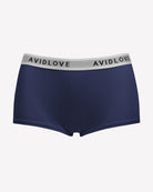 Navy full-coverage cotton panties, AVIDLOVE logo waistband, boxer-short cut.