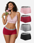 Pink cotton full-coverage panties with lace trim and logo waistband.