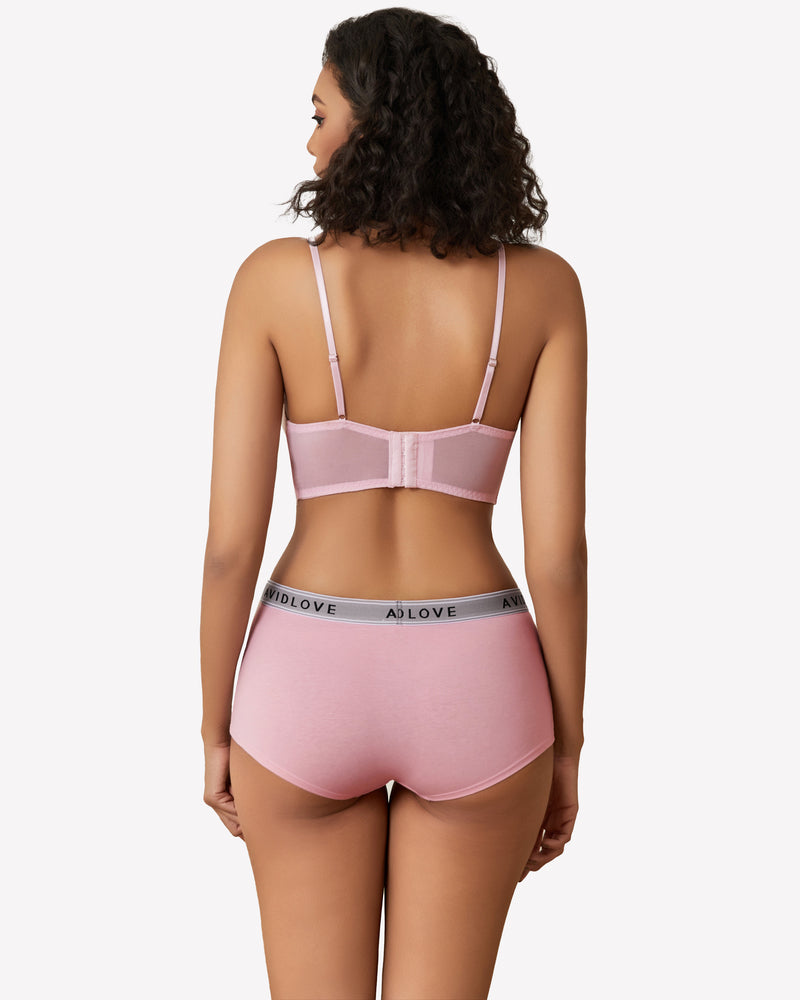 Cotton full-coverage panties in pale pink, back view, with Avidlove logo waistband.
