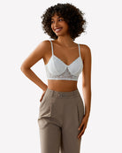 White lace wireless bralette with underwire cups and adjustable straps
