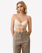 Cream lace wireless bralette with underwire cups and lace trim