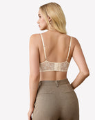 Cream lace wireless bralette, open back with adjustable straps