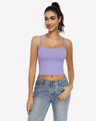 Lilac double-lined square-neck crop tank top with spaghetti straps