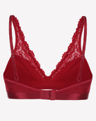 Red lace wireless bralette with adjustable back straps and wide elastic band