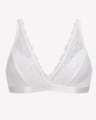 White lace wireless bralette with V-neck and scalloped trim