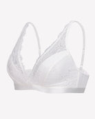 White lace wireless bralette with side profile and adjustable straps