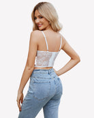 Light lace corset bustier top with spaghetti straps and fitted sweetheart cups