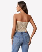 Champagne lace tube crop camisole back view with fitted ruched lace panel