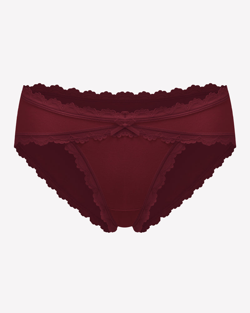 Burgundy lace stretch hipster panties with scalloped trim