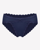 Navy lace stretch hipster panties with scalloped trim